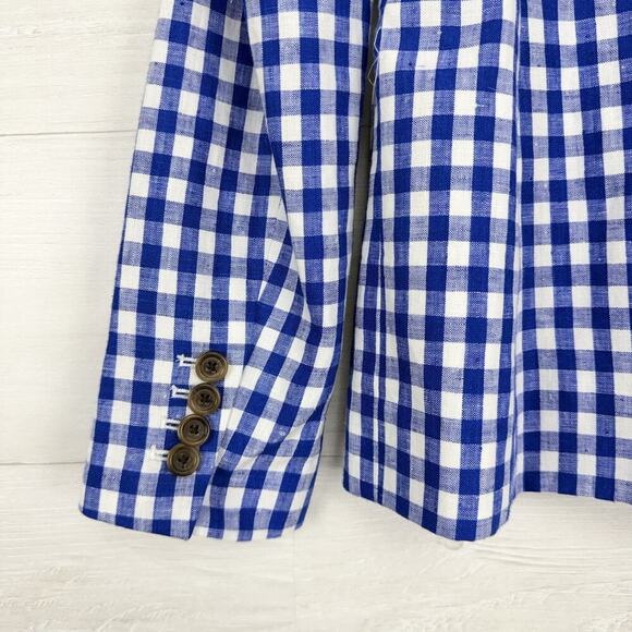 J.Crew Campbell Linen Blazer‎ Size 4 Gingham Blue Casual Office Career Preppy - Picture 9 of 16